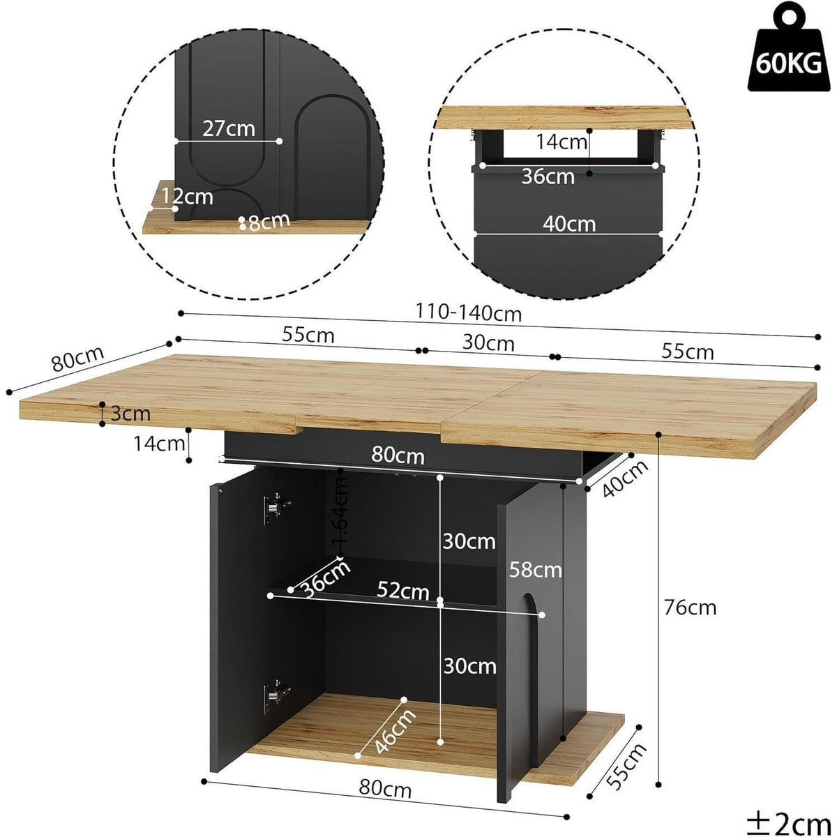 Teleskoptisch 110-140cm – Ausziehbarer Esstisch für 4-6 Personen
