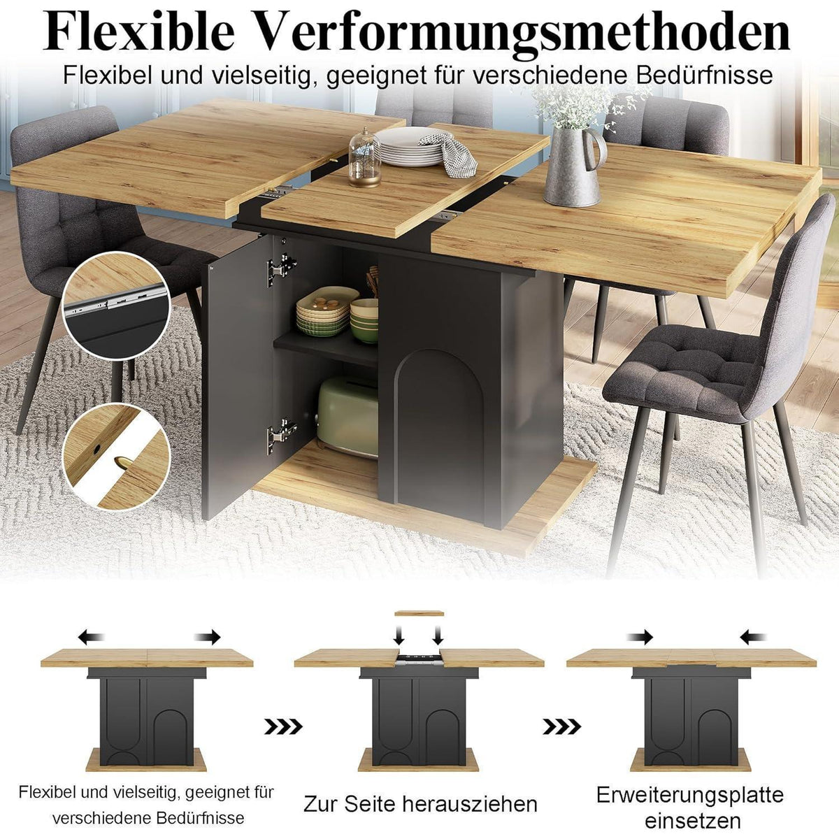 Teleskoptisch 110-140cm – Ausziehbarer Esstisch für 4-6 Personen