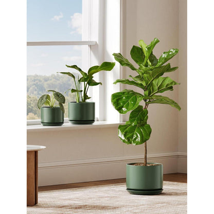 Keramik Blumentopf 25cm mit Untersetzer & Drainageloch – Grün