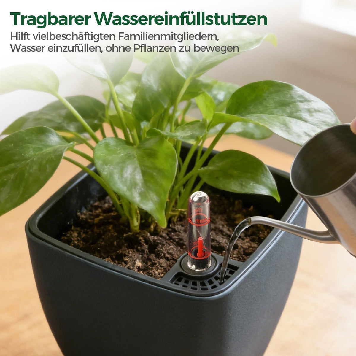 Selbstbewässerungstopf 17,5cm - Grau - 3er Set mit Wasseranzeige