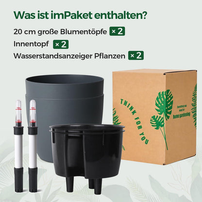 Selbstbewässerungstopf 20cm Grau mit Wasseranzeiger