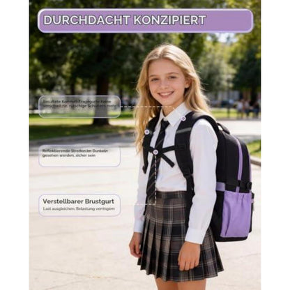 Schulrucksack Mädchen 3.-9. Klasse Schwarz-Lila | Trolley-Kompatibel & Wasserdicht