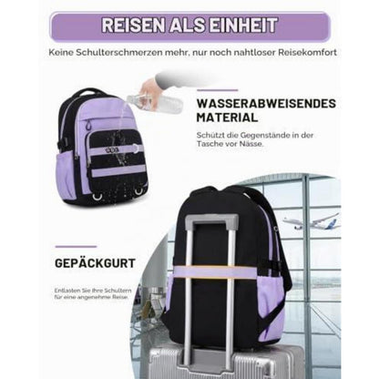 Schulrucksack Mädchen 3.-9. Klasse Schwarz-Lila | Trolley-Kompatibel & Wasserdicht