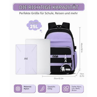 Schulrucksack Mädchen 3.-9. Klasse Schwarz-Lila | Trolley-Kompatibel & Wasserdicht