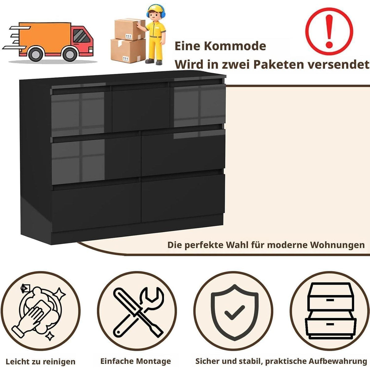 Weiße Kommode mit 6/7/8 Schubladen – Schlafzimmer Sideboard