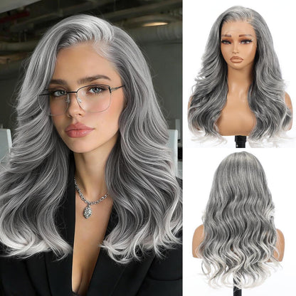 Graue 22 Zoll Body Wave Lace Front Perücke mit HD Lace