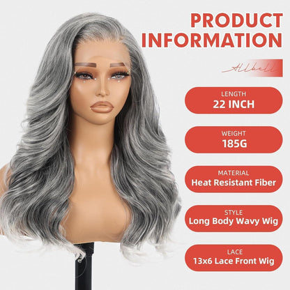 Graue 22 Zoll Body Wave Lace Front Perücke mit HD Lace