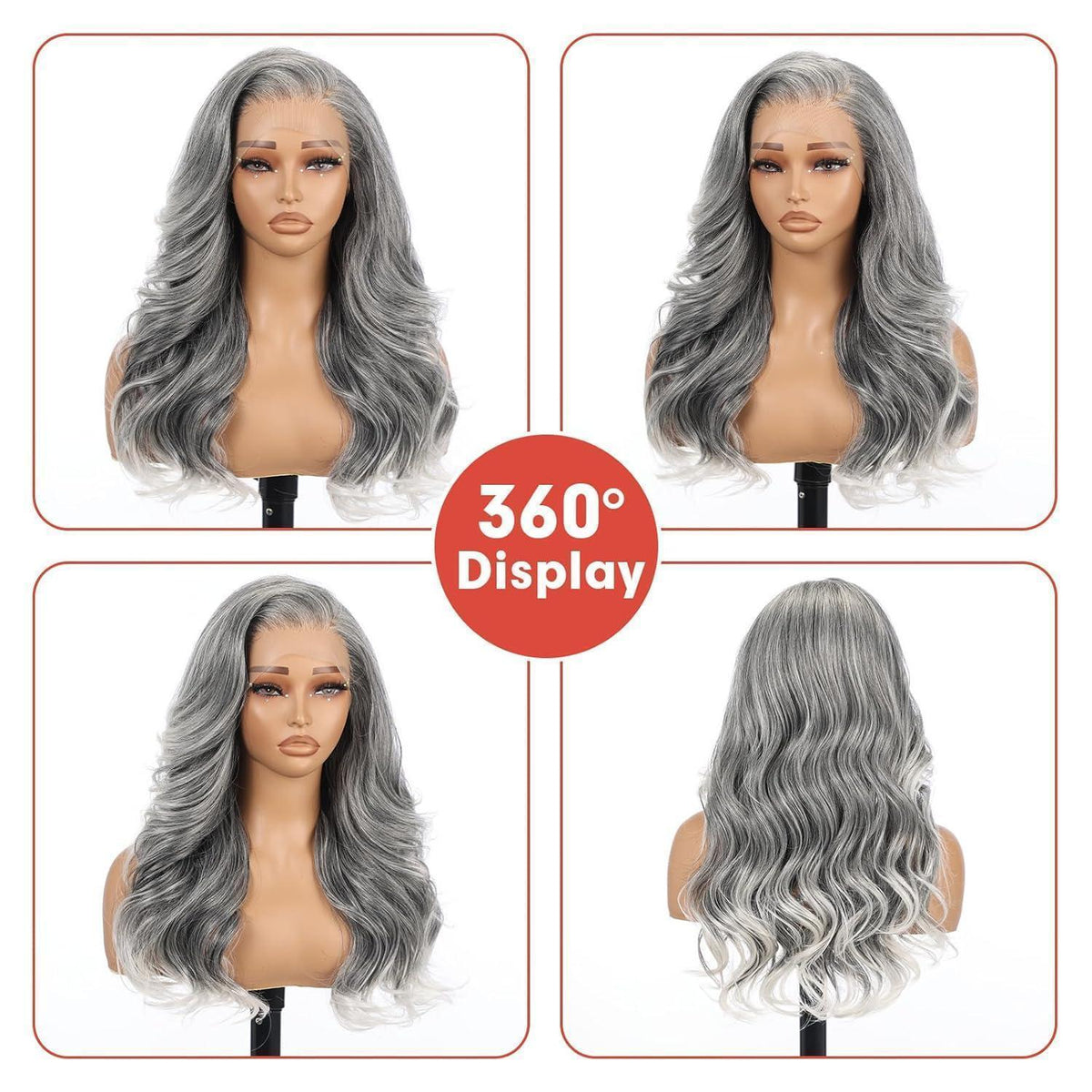 Graue 22 Zoll Body Wave Lace Front Perücke mit HD Lace