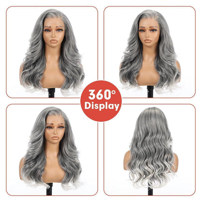Graue 22 Zoll Body Wave Lace Front Perücke mit HD Lace
