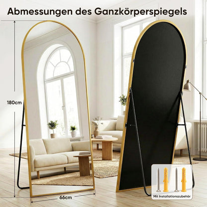 Ganzkörperspiegel gebogen, 180x68cm, Standspiegel Gold
