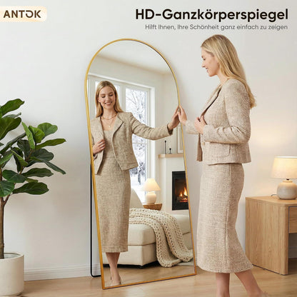 Ganzkörperspiegel gebogen, 180x68cm, Standspiegel Gold