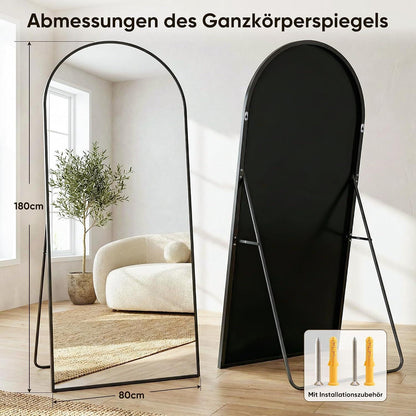 Ganzkörperspiegel gebogen, 180x82cm, Standspiegel Schwarz