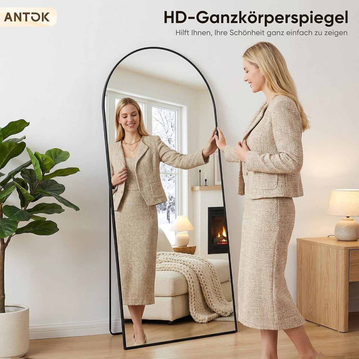 Ganzkörperspiegel gebogen, 180x82cm, Standspiegel Schwarz