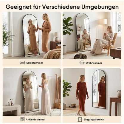 Ganzkörperspiegel gebogen, 206x105cm, Standspiegel Schwarz