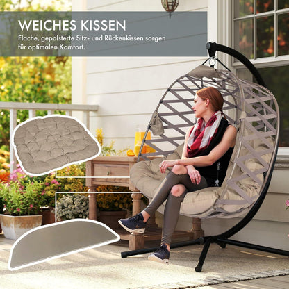 Doppel Hängesessel mit Kissen & Getränkehaltern – Sandbraun