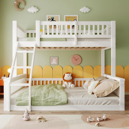 Oxtao Etagenbett 140x200 cm Hochbett mit Leiter und Rausfallschutz für 3 Kinder, Weiß, ohne Matratze