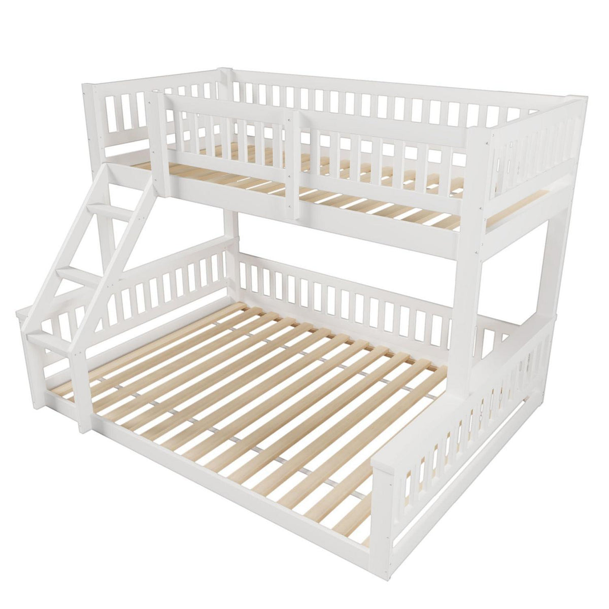 Oxtao Etagenbett 140x200 cm Hochbett mit Leiter und Rausfallschutz für 3 Kinder, Weiß, ohne Matratze