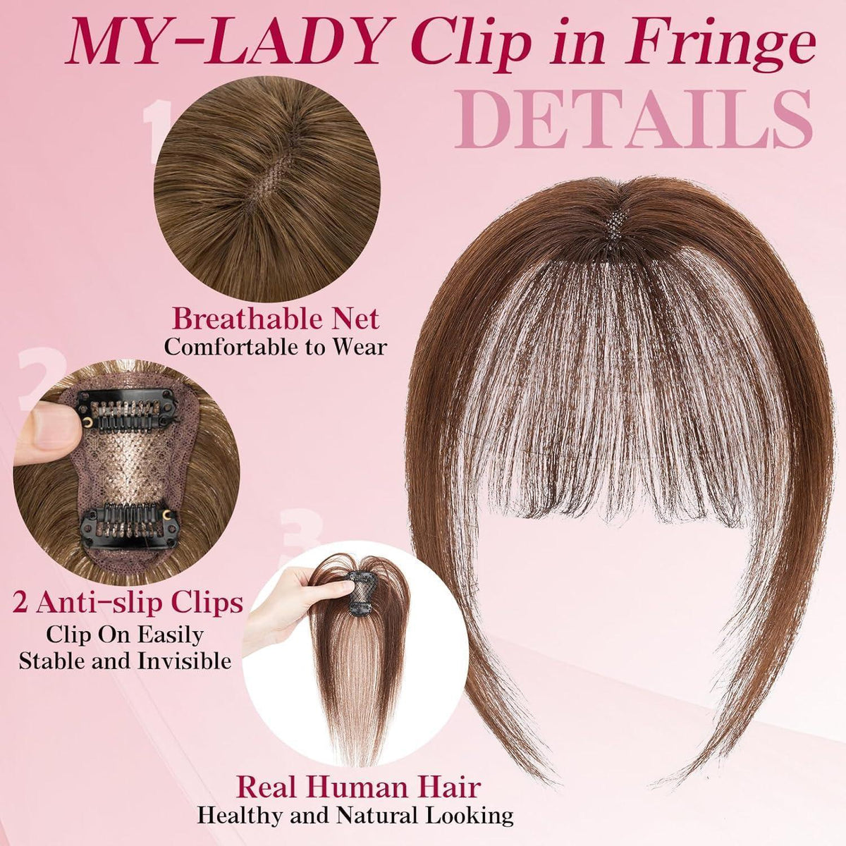 Clip-in Pony Echthaar Dunkelbraun – Wispy Bangs für Damen