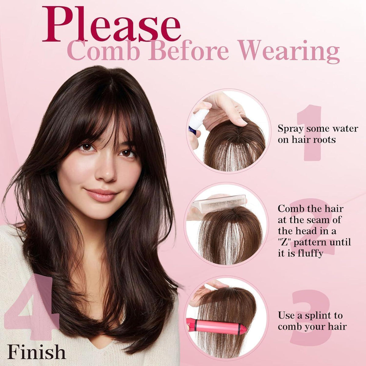 Clip-in Pony Echthaar Dunkelbraun – Wispy Bangs für Damen