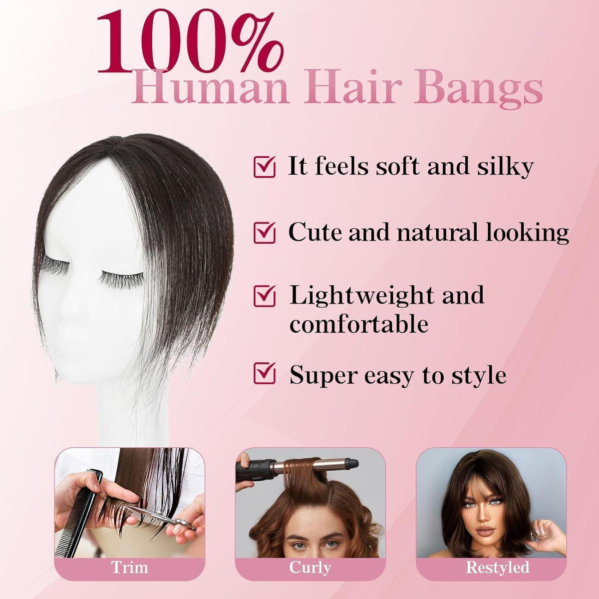 Clip-in Pony Echthaar – Curtain Bangs 1B Schwarz