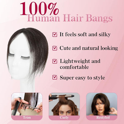 Clip-in Pony Echthaar – Curtain Bangs 1B Schwarz