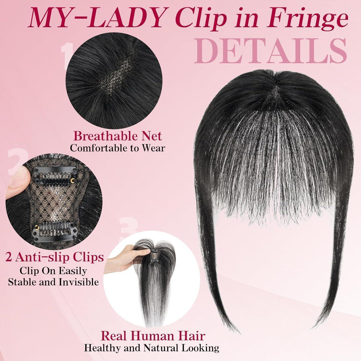 Clip-in Pony Echthaar Wispy Bangs Schwarz 10g