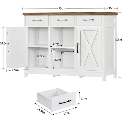 Sideboard mit Schubladen & Regalen – Weiß 90x30x80cm
