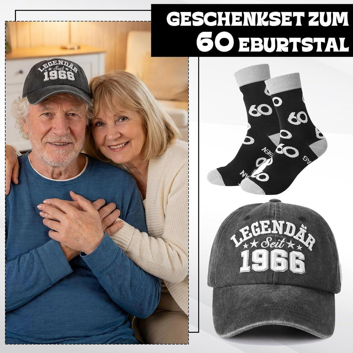 60. Geburtstag Geschenk für Mann: Kappe & Socken Set