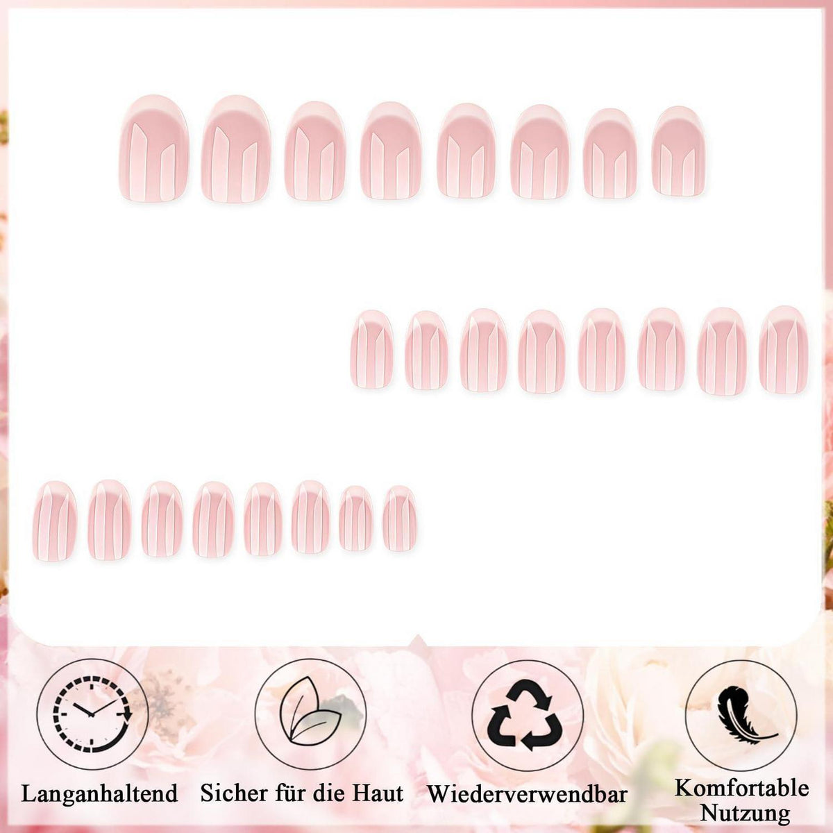 Künstliche Nägel Mandel French Nude Weiß Glänzend 24 Stück