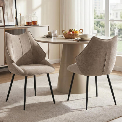 Chenille Esszimmerstühle 2er Set mit Steppung & Metallbeinen