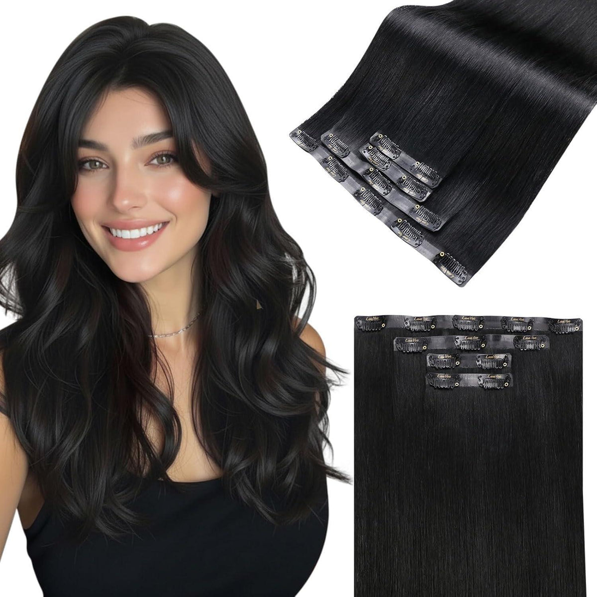 Echthaar Clip-in Extensions Schwarz 50cm - Remy Haarverlängerung