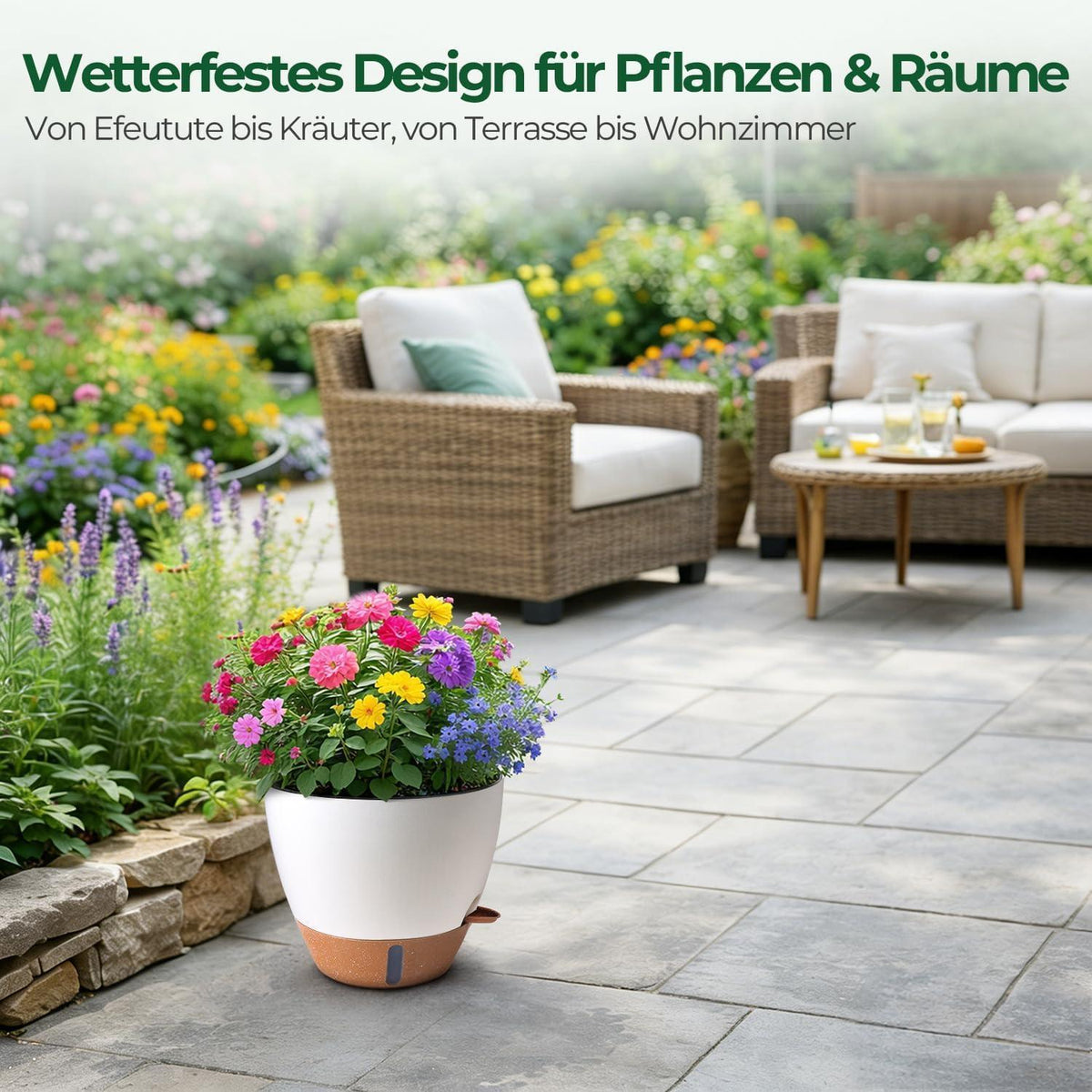 Selbstbewässernder Blumentopf 2er Set 25cm – Weiß