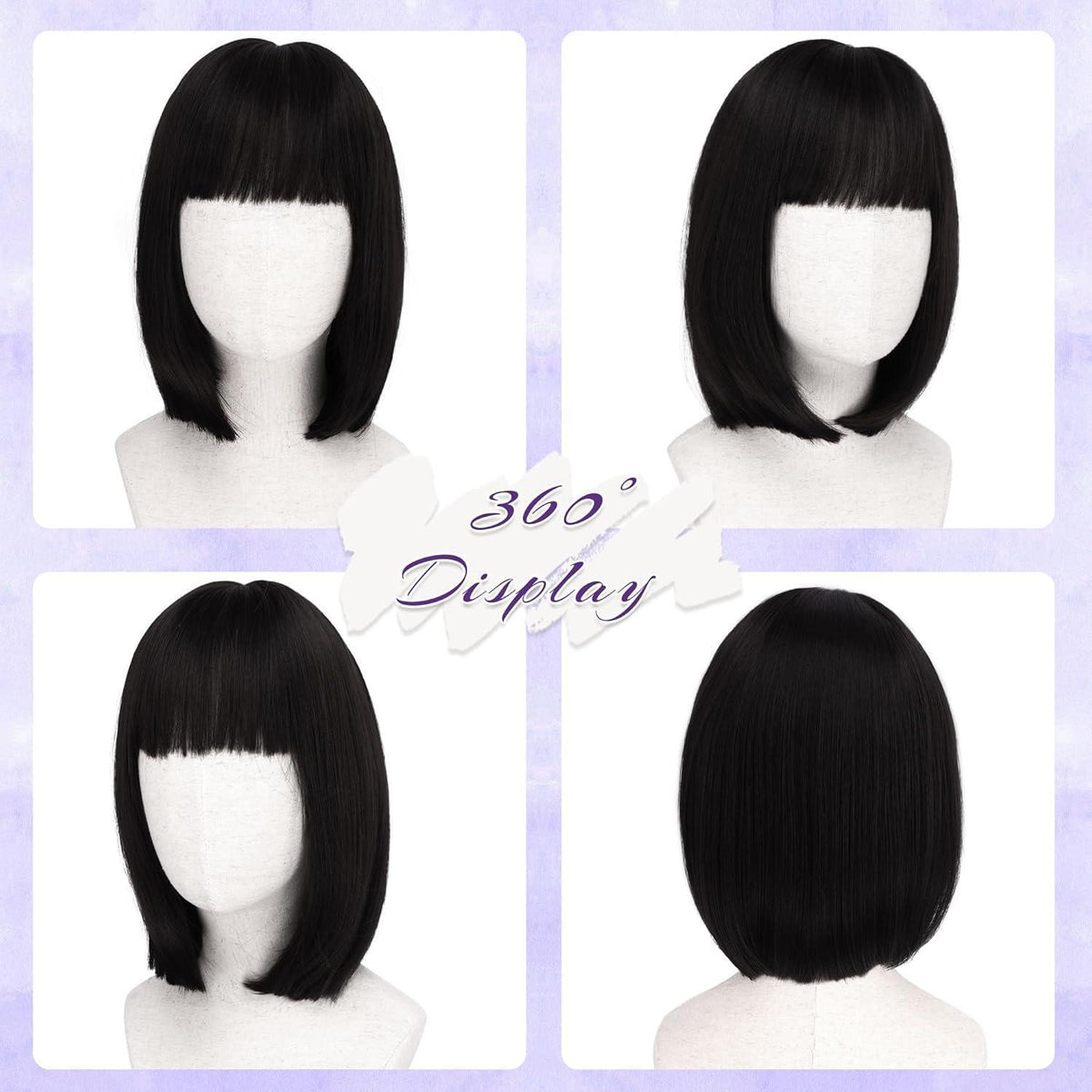 Kurze Bob Perücke mit Pony – Schwarz, 30cm, Synthetisch