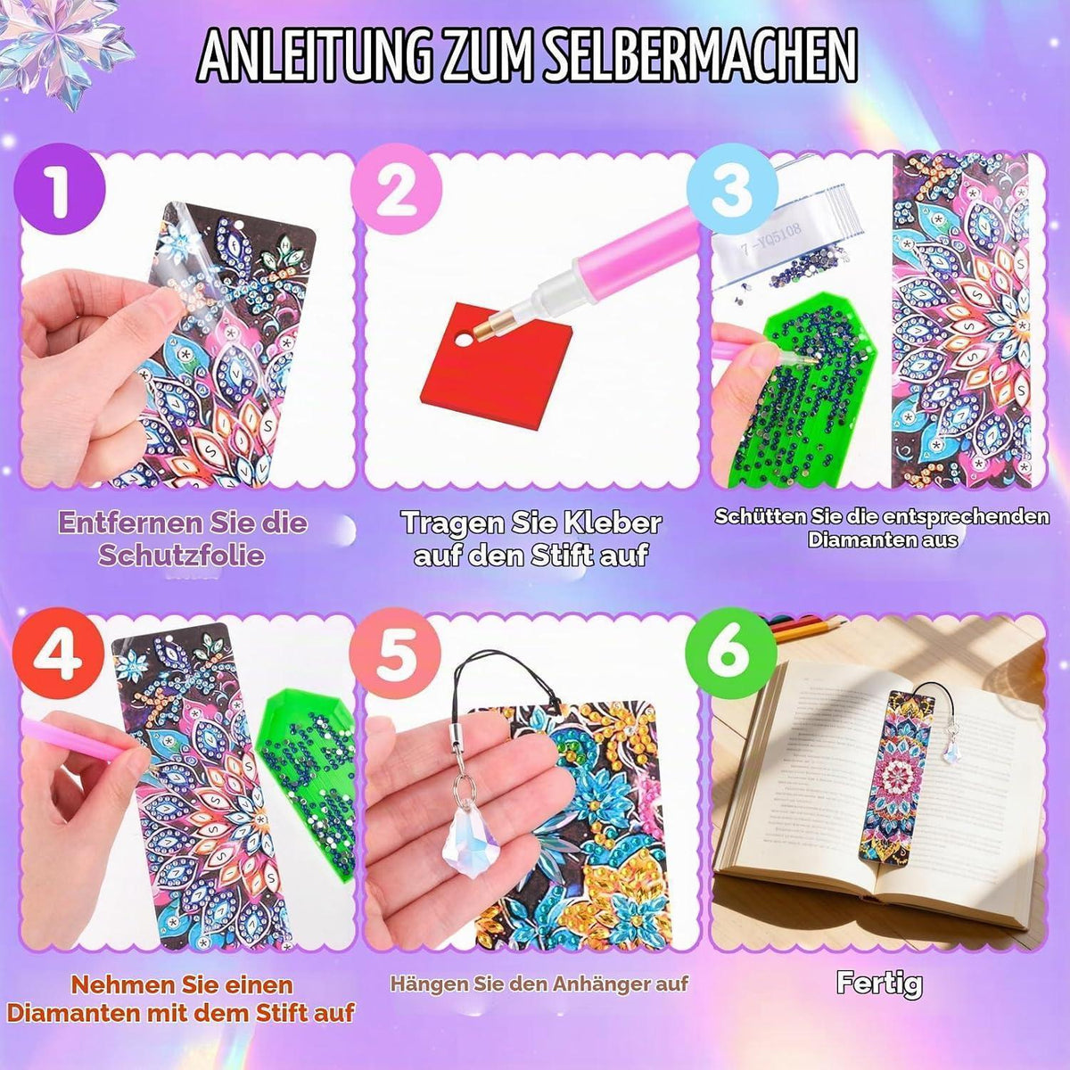 Diamond Painting Lesezeichen Mandala – 8er Set zum Basteln