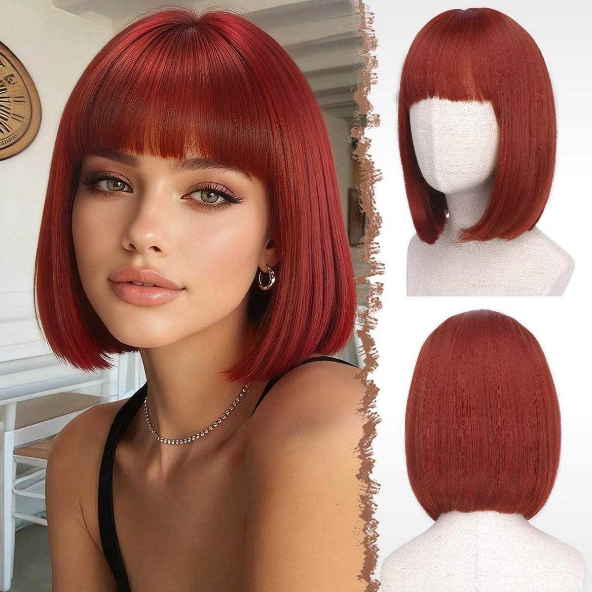 Kupferrote Bob Perücke mit Pony – 30cm Synthetik Perücke