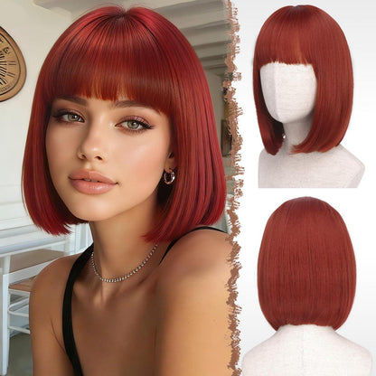 Kupferrote Bob Perücke mit Pony – 30cm Synthetik Perücke