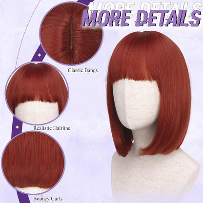 Kupferrote Bob Perücke mit Pony – 30cm Synthetik Perücke