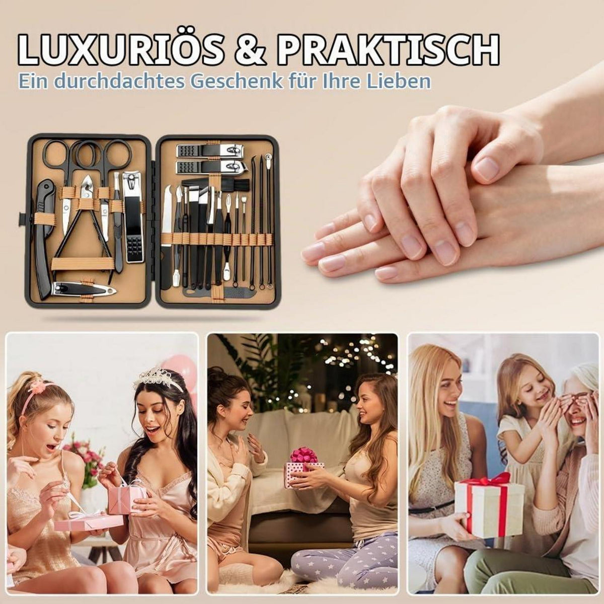 Maniküre Set 24-teilig Edelstahl – Nagelpflege Set mit Tasche