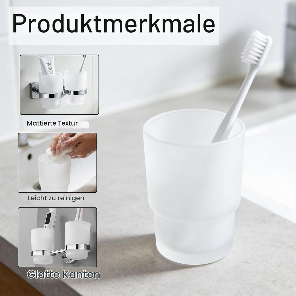 2er Set Glas Zahnputzbecher Mattiert – Zahnbürstenhalter