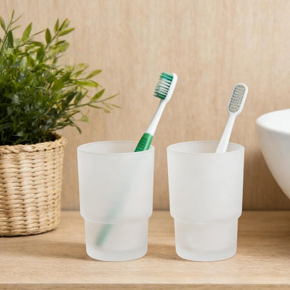 2er Set Glas Zahnputzbecher Mattiert – Zahnbürstenhalter