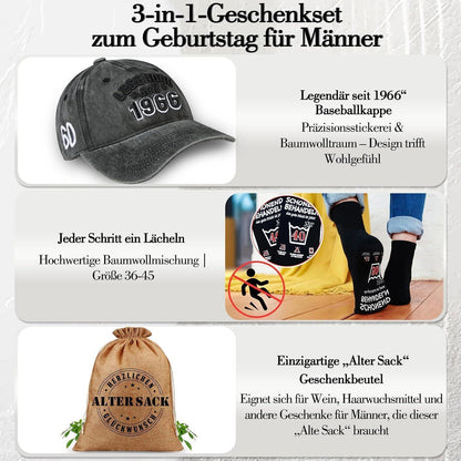 Geschenkset 50. Geburtstag Männer: Sack, Cap & Socken