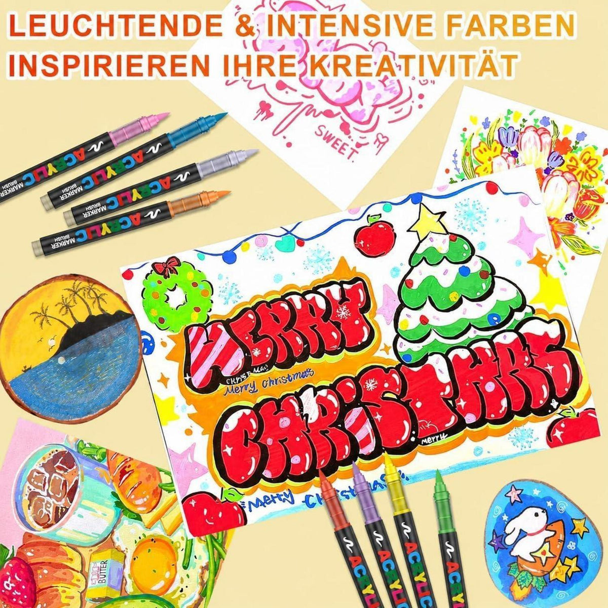 360 Acrylstifte Set für Steine, wasserfest & im Koffer