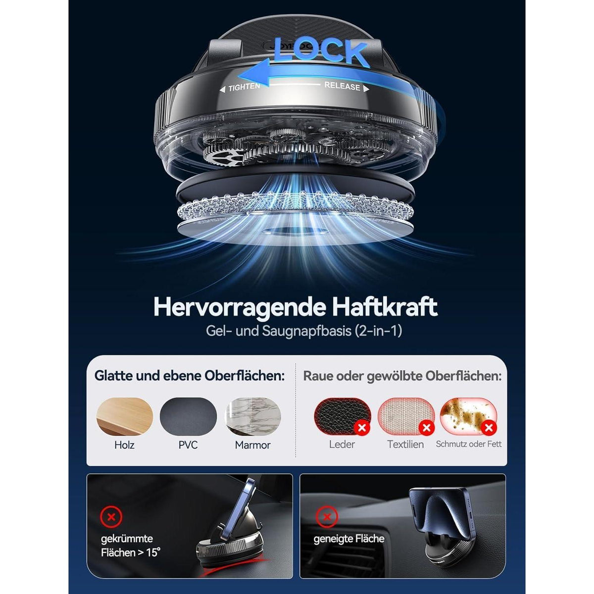 Handyhalterung Auto Armaturenbrett mit Gel & Saugnapf