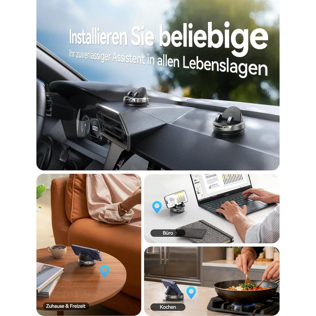 Handyhalterung Auto Armaturenbrett mit Gel & Saugnapf