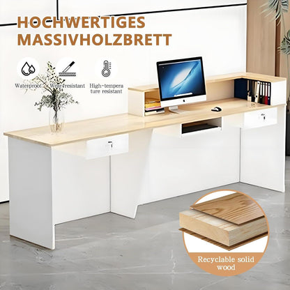 Moderne Empfangstheke mit Aufsatz – Weiß & Natürliches Holz