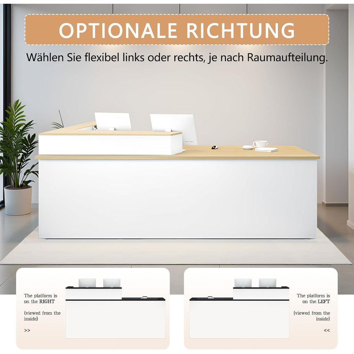 Moderne Empfangstheke mit Aufsatz – Weiß & Natürliches Holz
