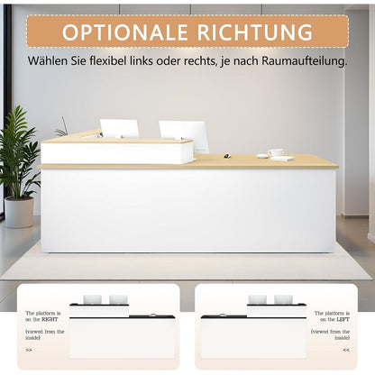 Moderne Empfangstheke mit Aufsatz – Weiß & Natürliches Holz
