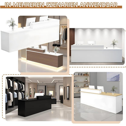 Moderne Empfangstheke mit Aufsatz – Weiß & Natürliches Holz