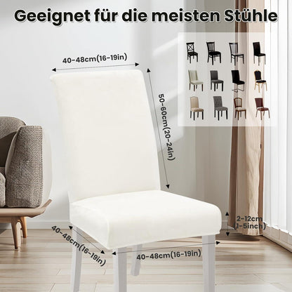Samt Stuhlhussen 4er Set – Stretchbezug für Esszimmerstühle Weiß