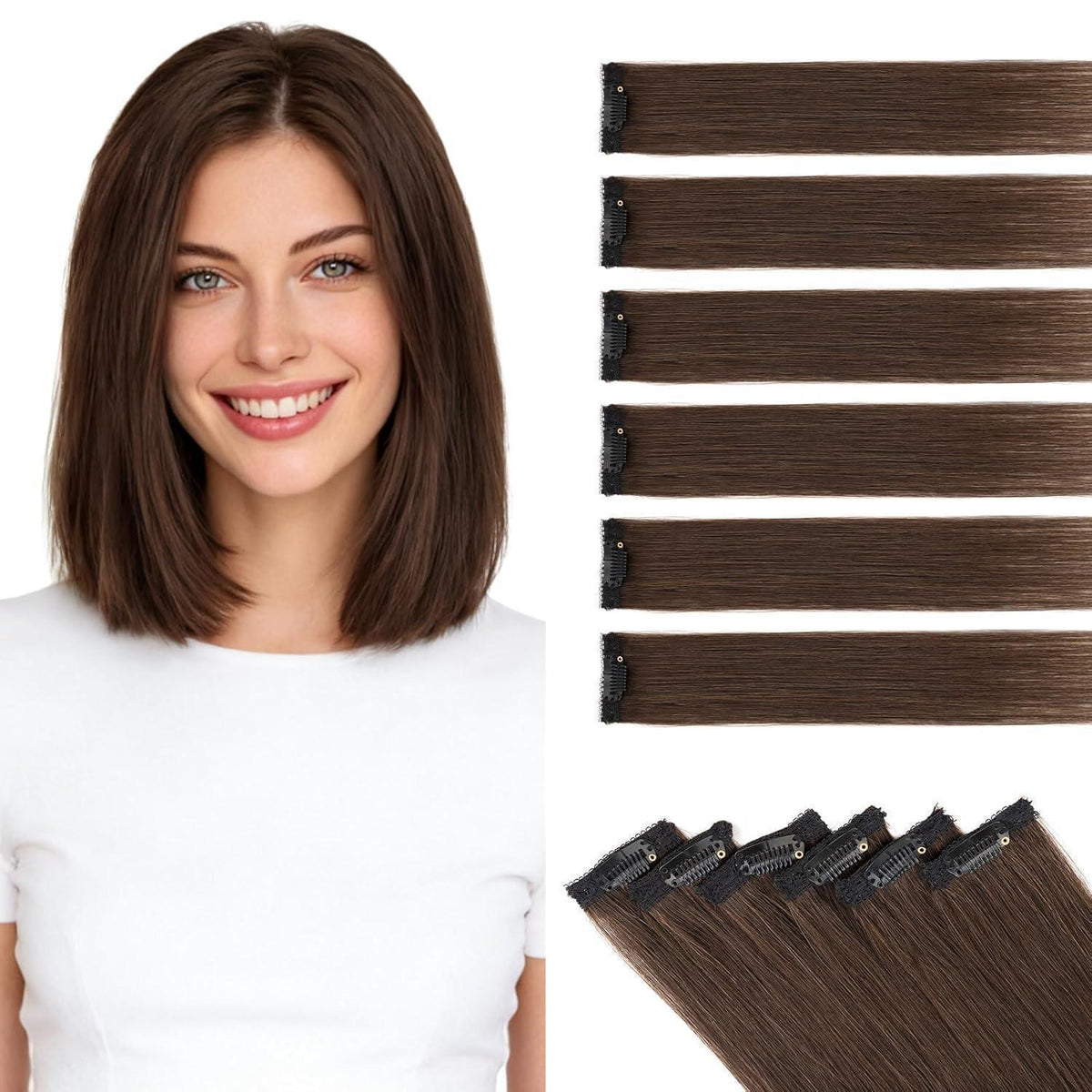 Echthaar Haarverlängerung Balayage Dunkelbraun 45cm